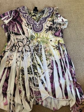 Style & Co. Purple and White Floral Fringe Dress